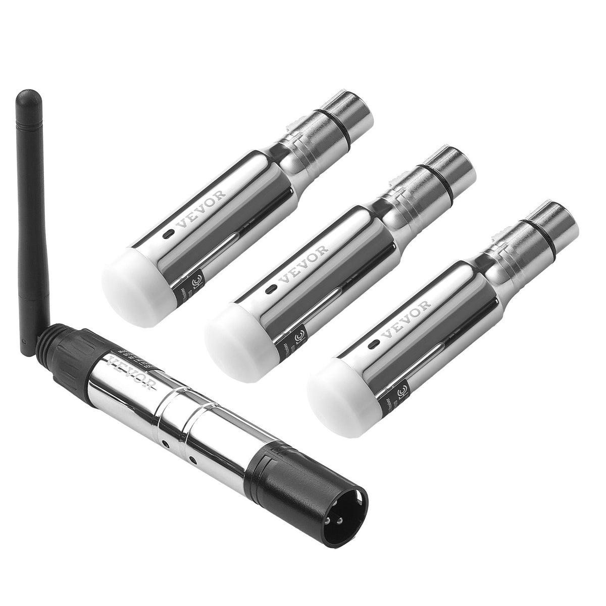 DMX Wireless Receiver, 3 Receivers & 1 Transmitter, 2.4G ISM Band, 656 Ft Transmission Range, Rechargeable Battery, Wireless Stage Lighting Control, For LED Stage Party DJ Bar Lighting, Silver