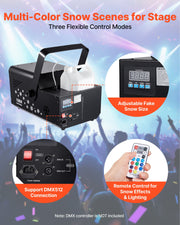 Macchina della neve 1500 W con LED RGB, DMX512 e telecomando – immagine 5