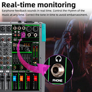 16-Channel Audio Mixer with USB, 48V Phantom Power & 256 DSP Effects for DJs and Live Sound
