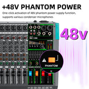 16-Channel Audio Mixer with USB, 48V Phantom Power & 256 DSP Effects for DJs and Live Sound