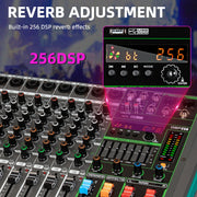 16-Channel Audio Mixer with USB, 48V Phantom Power & 256 DSP Effects for DJs and Live Sound
