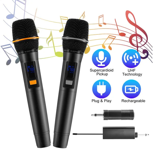 UHF Wireless Microphones Rechargeable Wireless Microphones Metal Handheld Dynamic Mics With 262FT Range For Karaoke Party DJ Wedding Speech Outdoor Events